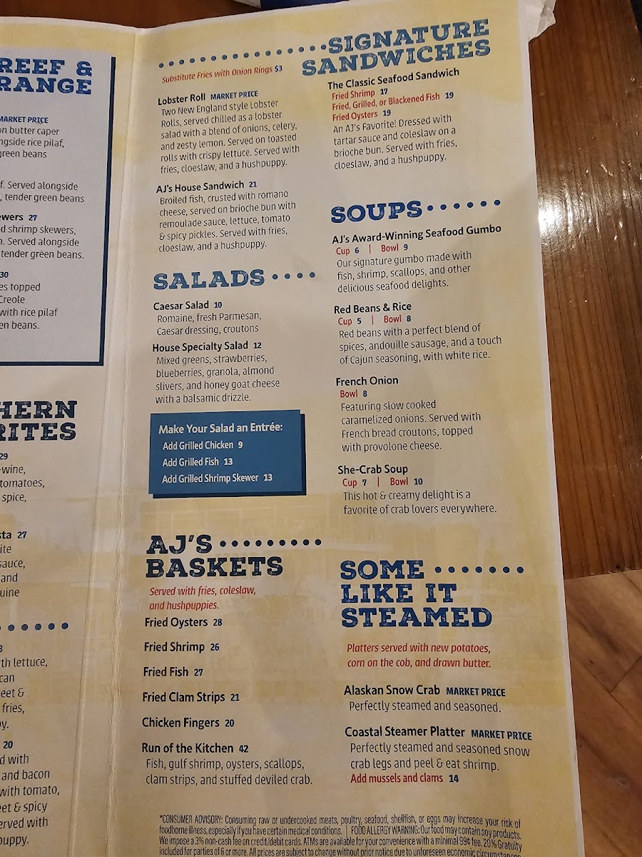 Menu Aj’S Seafood & Oyster Bar-10